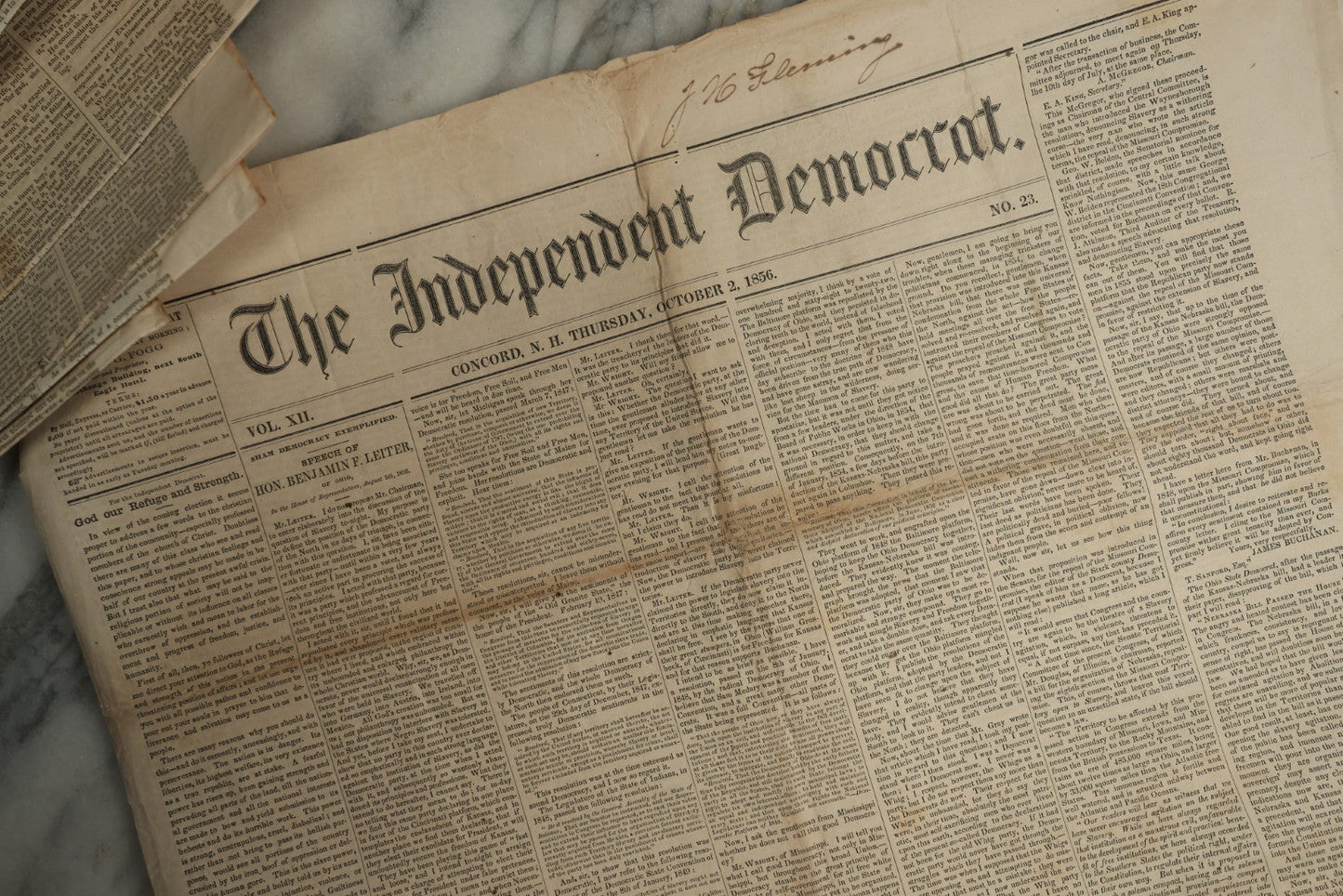 Lot 150 - Grouping Of 21 Antique Newspapers “The Independent Democrat,” Concord, New Hampshire, 1856, January–December