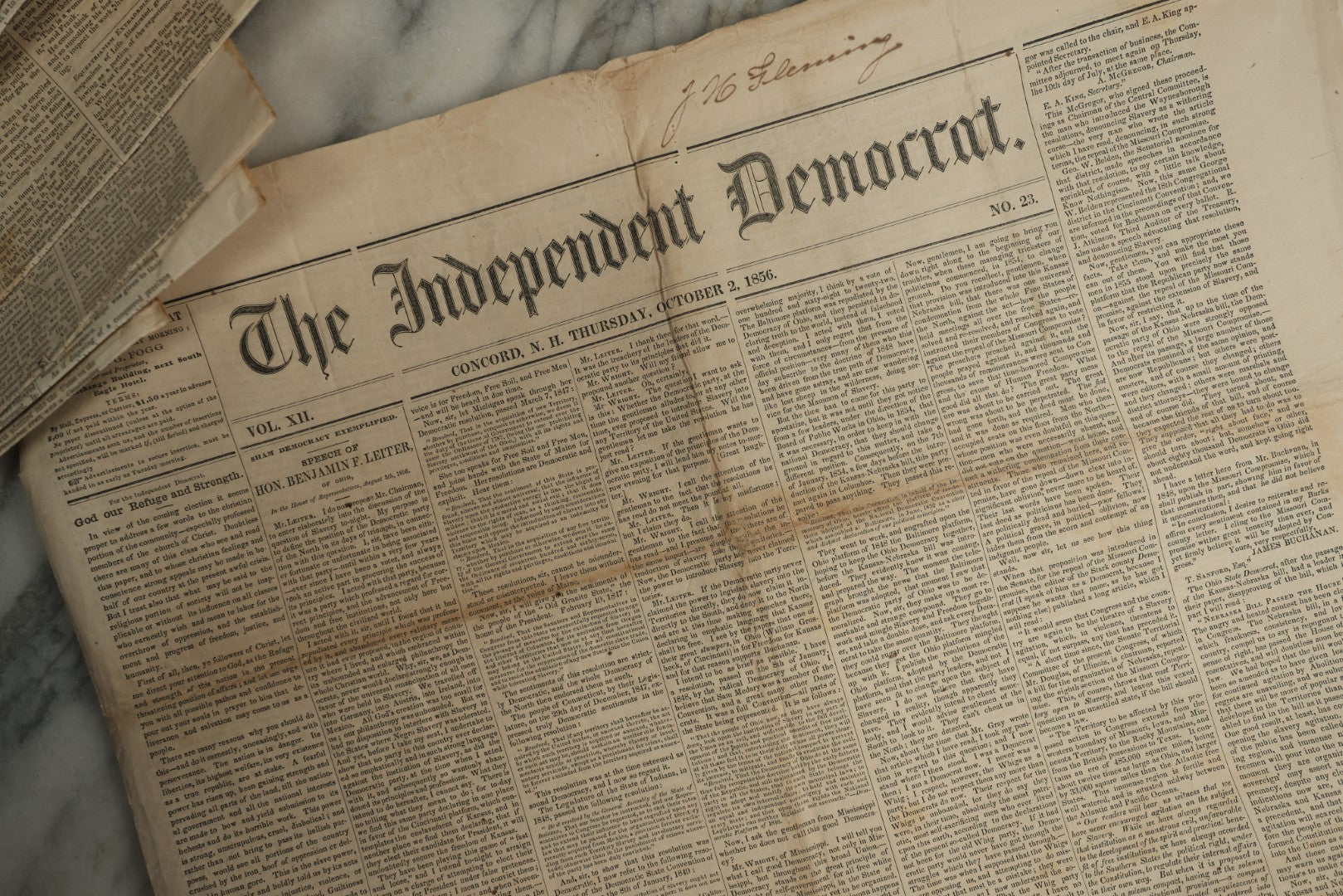 Lot 150 - Grouping Of 21 Antique Newspapers “The Independent Democrat,” Concord, New Hampshire, 1856, January–December