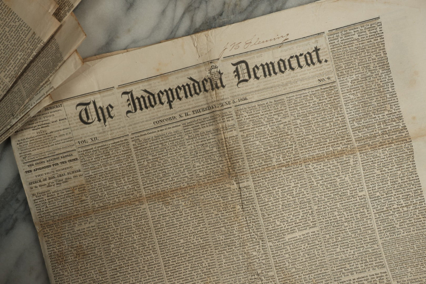 Lot 150 - Grouping Of 21 Antique Newspapers “The Independent Democrat,” Concord, New Hampshire, 1856, January–December