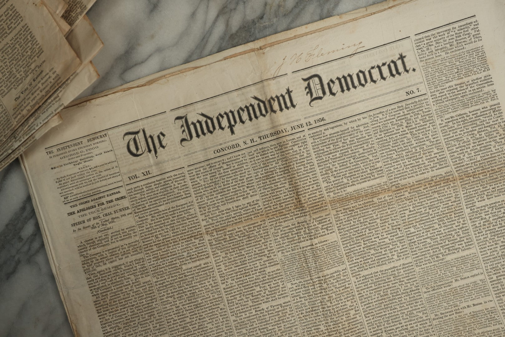 Lot 150 - Grouping Of 21 Antique Newspapers “The Independent Democrat,” Concord, New Hampshire, 1856, January–December