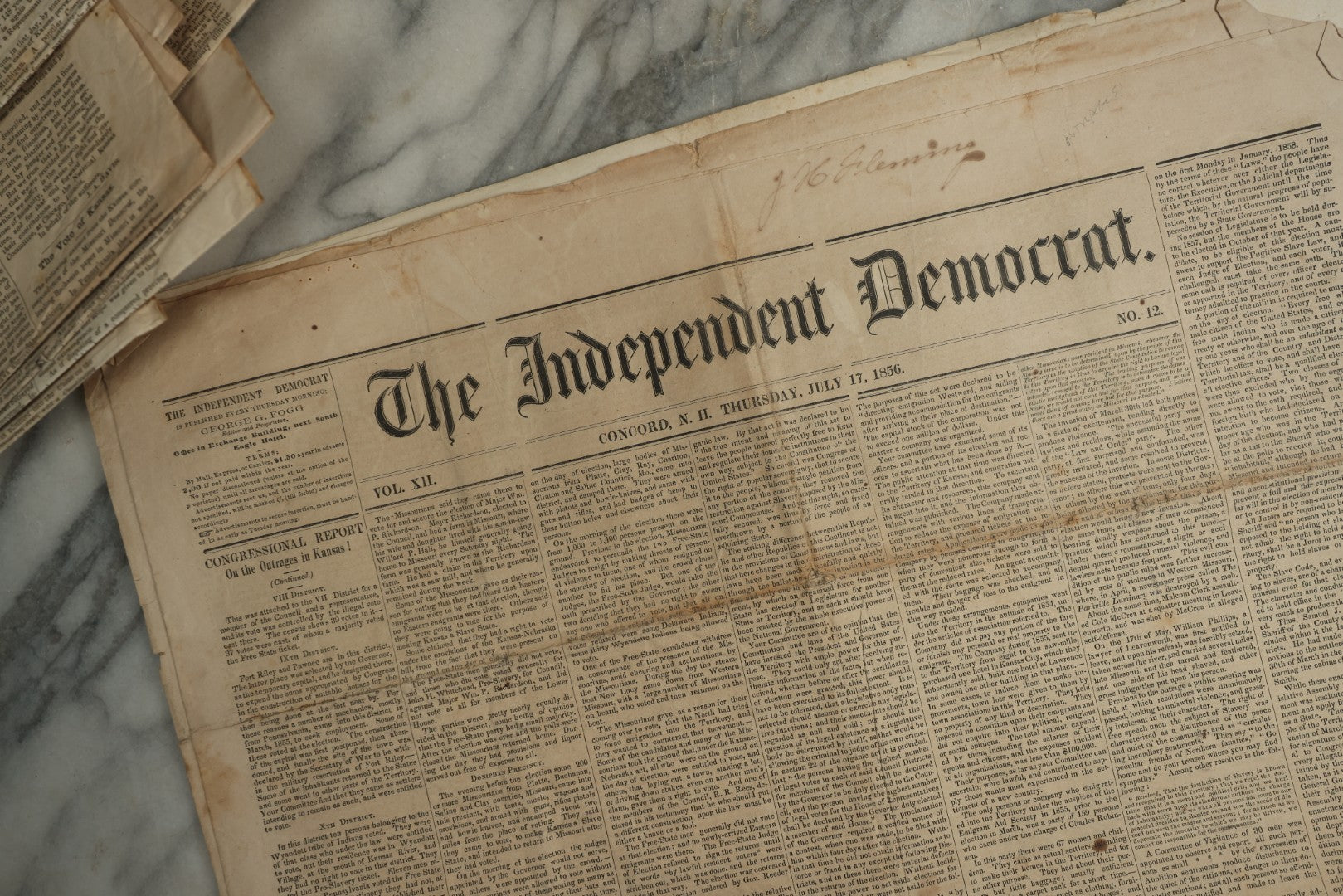 Lot 150 - Grouping Of 21 Antique Newspapers “The Independent Democrat,” Concord, New Hampshire, 1856, January–December