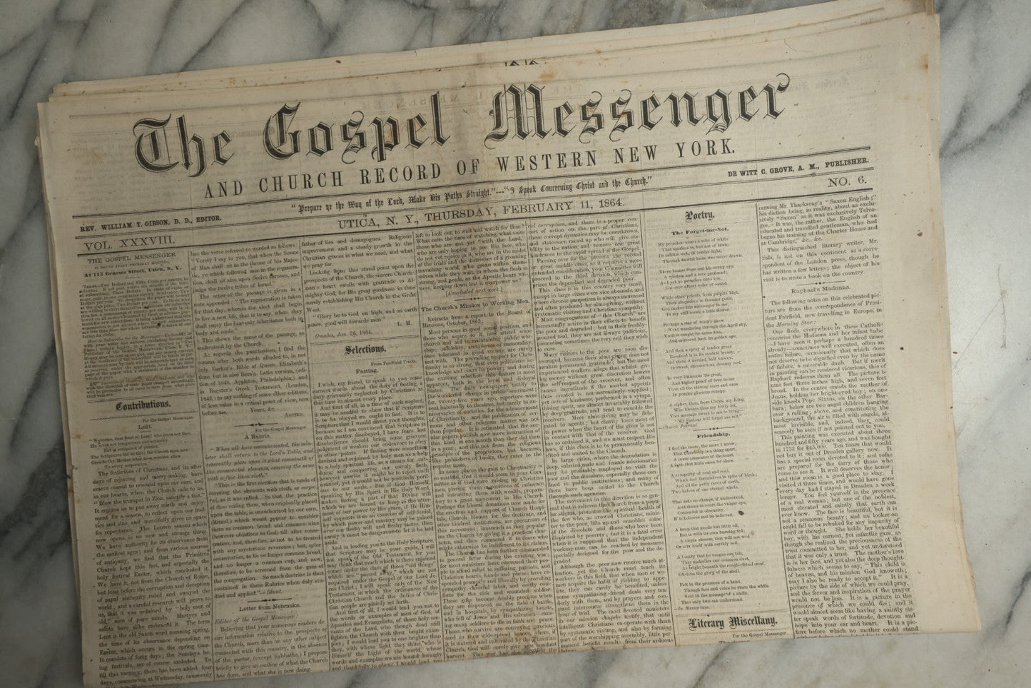 Lot 151 - Grouping Of Four Antique Newspapers “The Gospel Messenger And Church Record Of Western New York,” Utica, New York, January–February 1864
