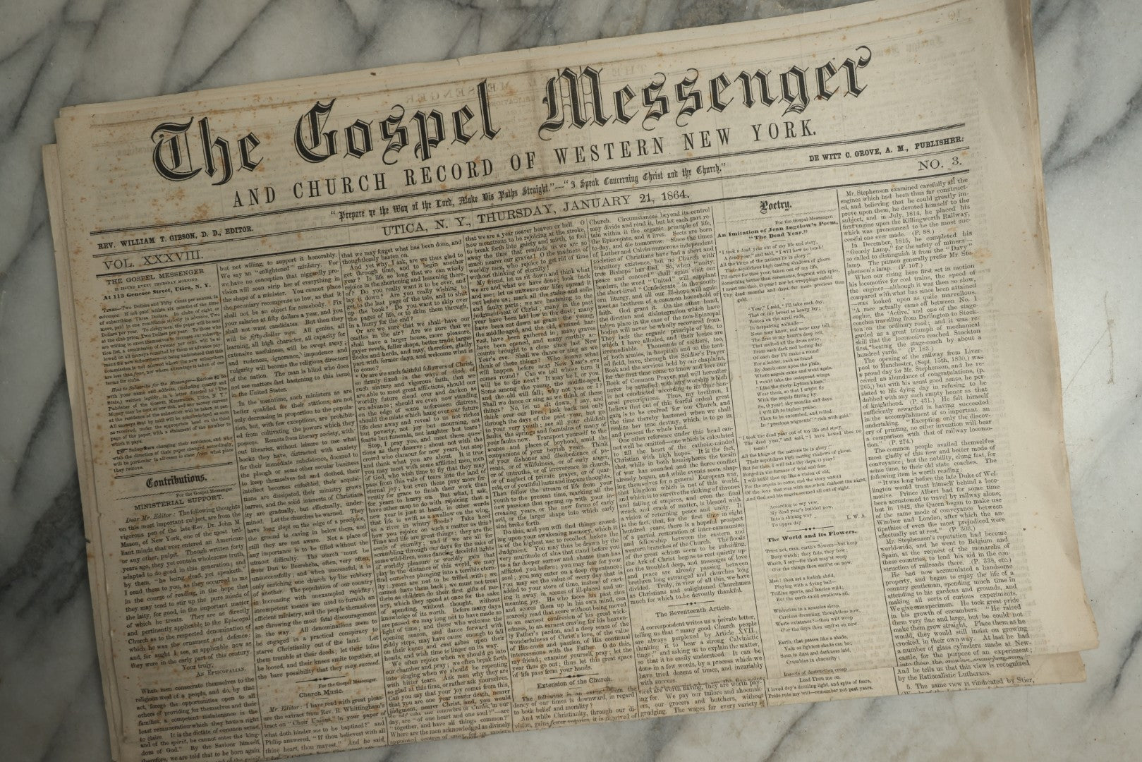 Lot 151 - Grouping Of Four Antique Newspapers “The Gospel Messenger And Church Record Of Western New York,” Utica, New York, January–February 1864