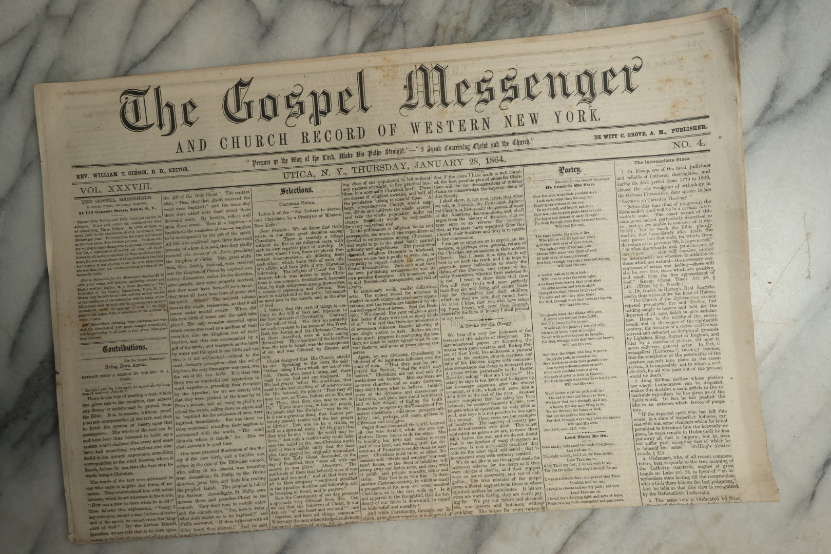 Lot 151 - Grouping Of Four Antique Newspapers “The Gospel Messenger And Church Record Of Western New York,” Utica, New York, January–February 1864