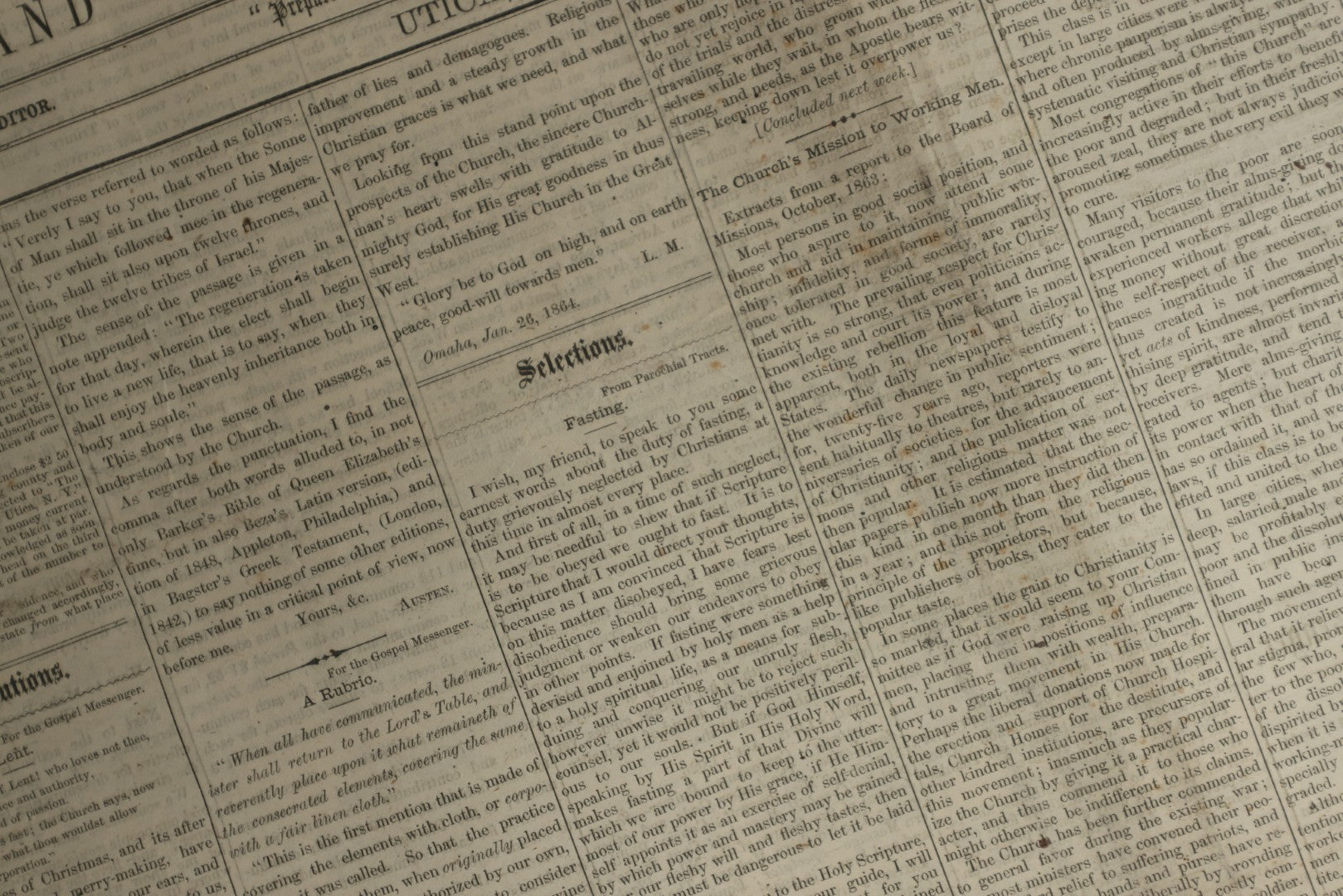 Lot 151 - Grouping Of Four Antique Newspapers “The Gospel Messenger And Church Record Of Western New York,” Utica, New York, January–February 1864