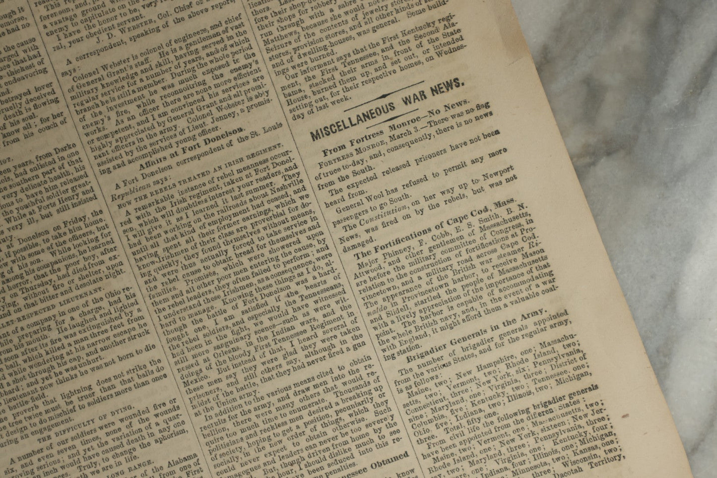 Lot 152 - Grouping Of Five Antique Civil War Era Newspapers “The Press,” Philadelphia, March 1862, With Reports On Rebel Retreat From Manassas, Occupation Of Winchester, Ironclad Steamers, General Burnside, And More