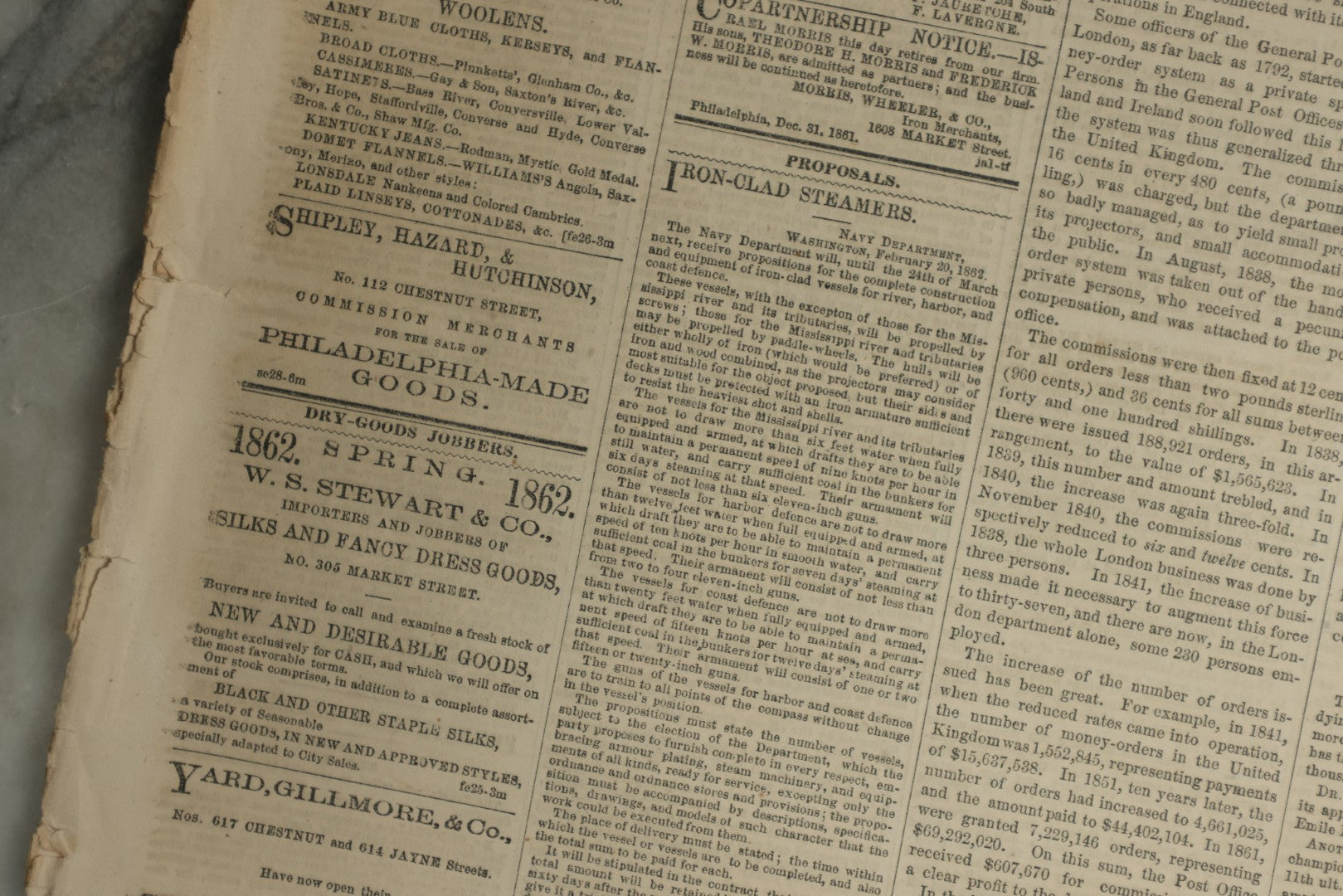 Lot 152 - Grouping Of Five Antique Civil War Era Newspapers “The Press,” Philadelphia, March 1862, With Reports On Rebel Retreat From Manassas, Occupation Of Winchester, Ironclad Steamers, General Burnside, And More