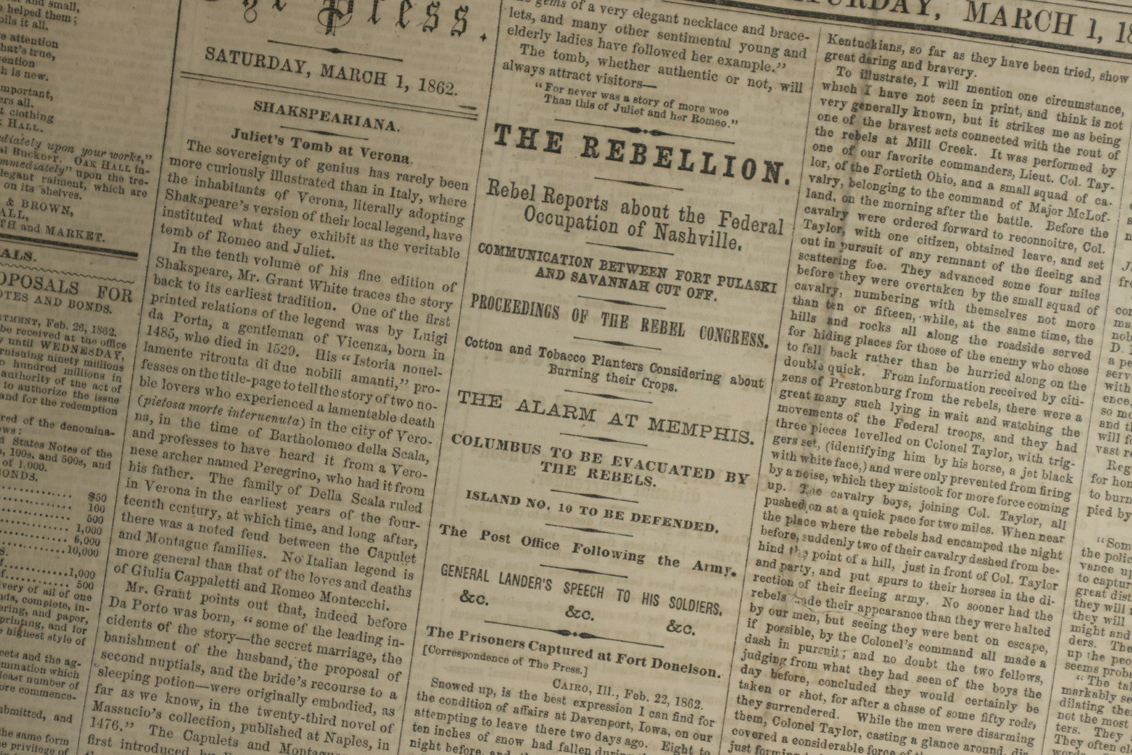 Lot 152 - Grouping Of Five Antique Civil War Era Newspapers “The Press,” Philadelphia, March 1862, With Reports On Rebel Retreat From Manassas, Occupation Of Winchester, Ironclad Steamers, General Burnside, And More
