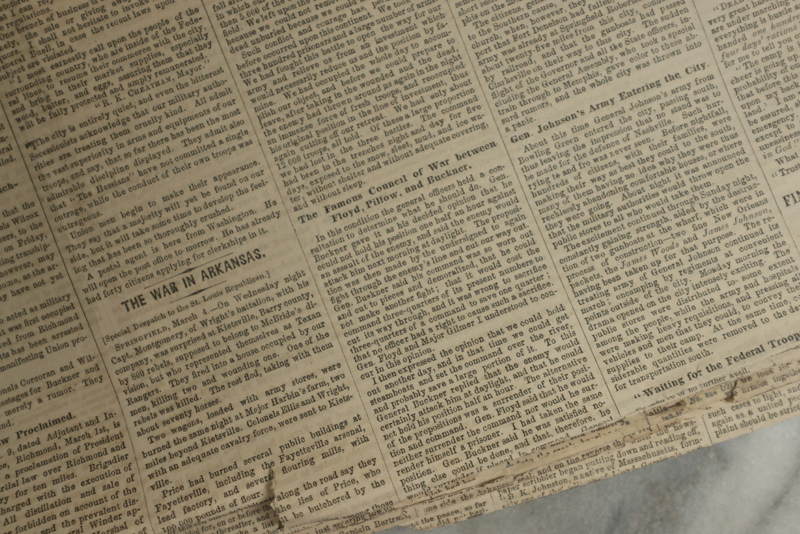 Lot 152 - Grouping Of Five Antique Civil War Era Newspapers “The Press,” Philadelphia, March 1862, With Reports On Rebel Retreat From Manassas, Occupation Of Winchester, Ironclad Steamers, General Burnside, And More