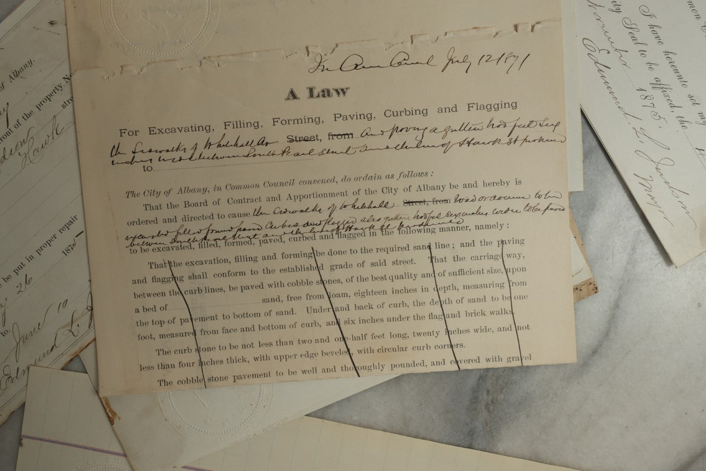 Lot 155 - Grouping Of 10+ Antique Documents Signed By Albany Mayor Edmund L. Judson (1874–1876)