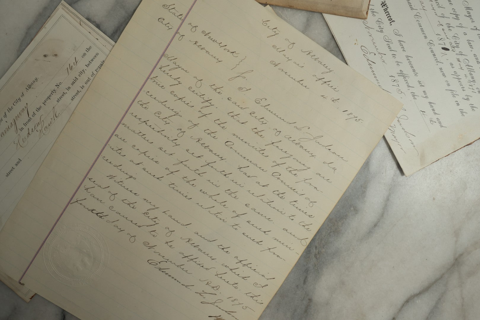 Lot 155 - Grouping Of 10+ Antique Documents Signed By Albany Mayor Edmund L. Judson (1874–1876)