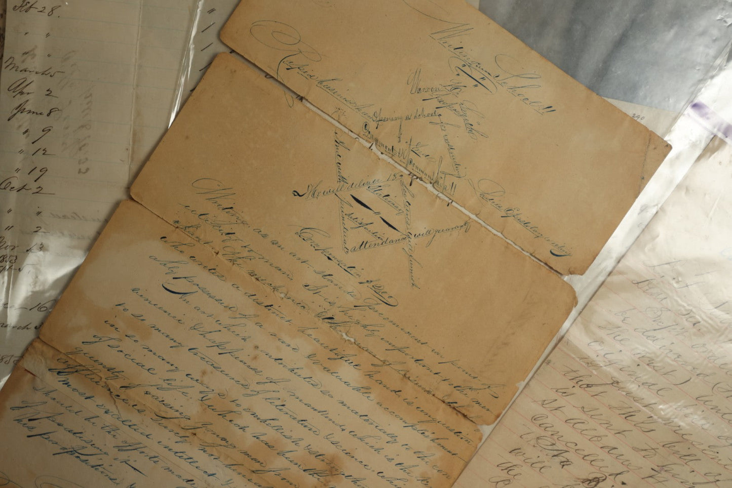 Lot 158 - Grouping Of Four Early Handwritten Items, Early To Mid-19th Century, Including Penmanship Sampler, Receipts, And Religious Writing