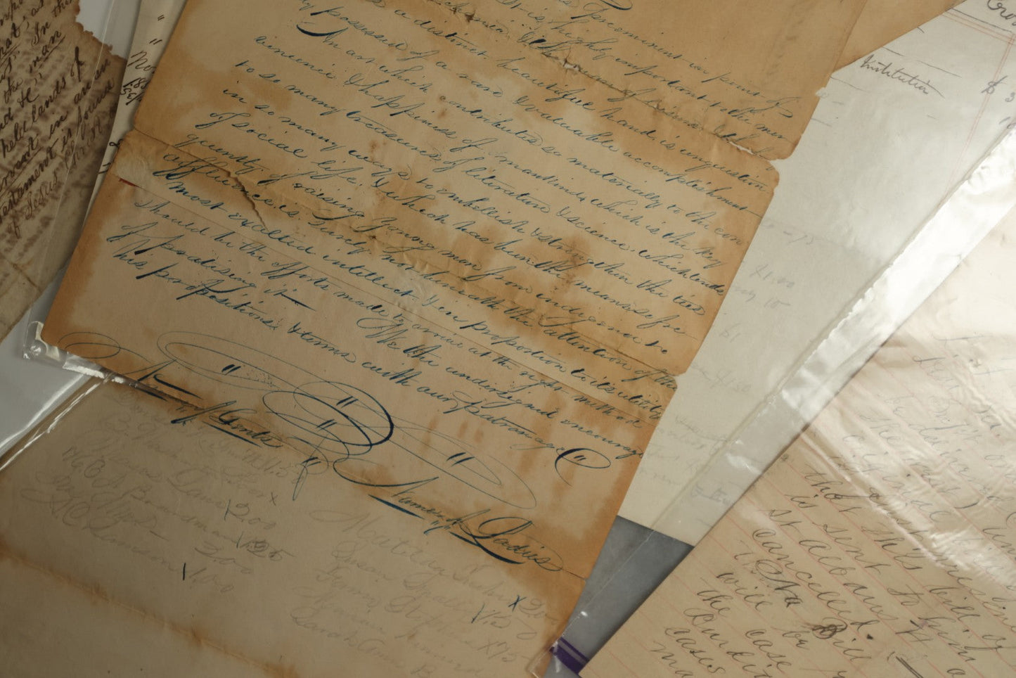 Lot 158 - Grouping Of Four Early Handwritten Items, Early To Mid-19th Century, Including Penmanship Sampler, Receipts, And Religious Writing