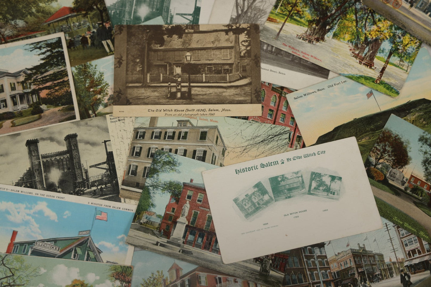 Lot 159 - Grouping Of 20 Vintage And Antique Salem, Massachusetts Postcards Including Old Witch House, Salem Willows, And Boston And Maine Train Depot