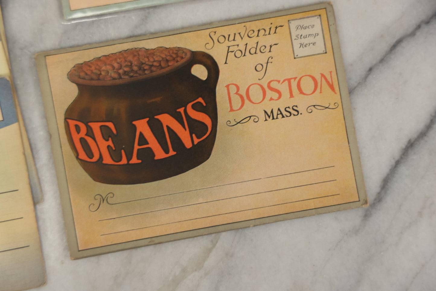 Lot 163 - Grouping Of Six Vintage Boston Themed Souvenir Folders, Including Small Souvenir Folder Featuring Boston Baked Beans And Four Of "Greetings From Boston" Folder