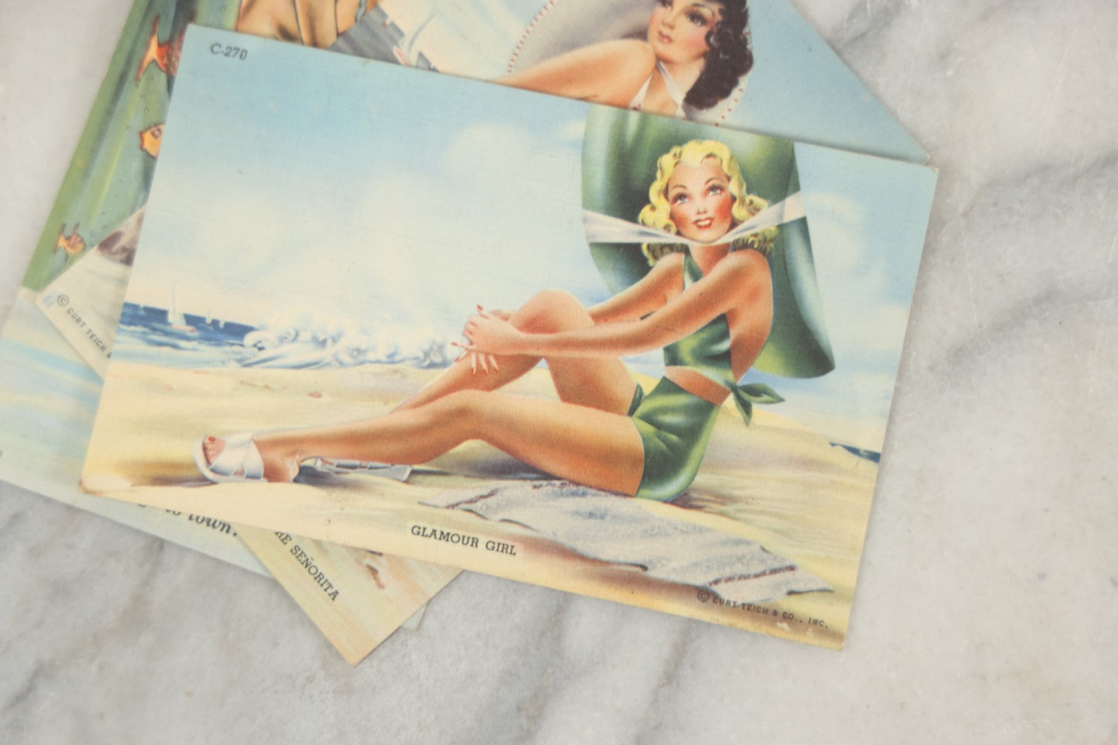 Lot 170 - Grouping Of Five Vintage Pin-Up Postcards Of Beautiful Women And Water, Four Published By Curt Teich & Co. Inc., Chicago