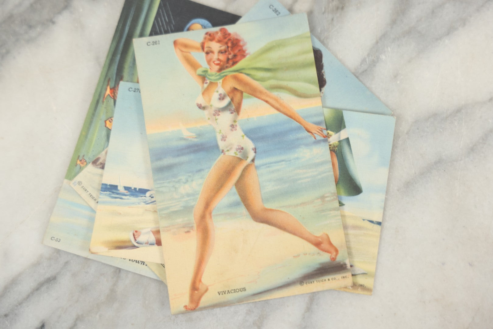 Lot 170 - Grouping Of Five Vintage Pin-Up Postcards Of Beautiful Women And Water, Four Published By Curt Teich & Co. Inc., Chicago