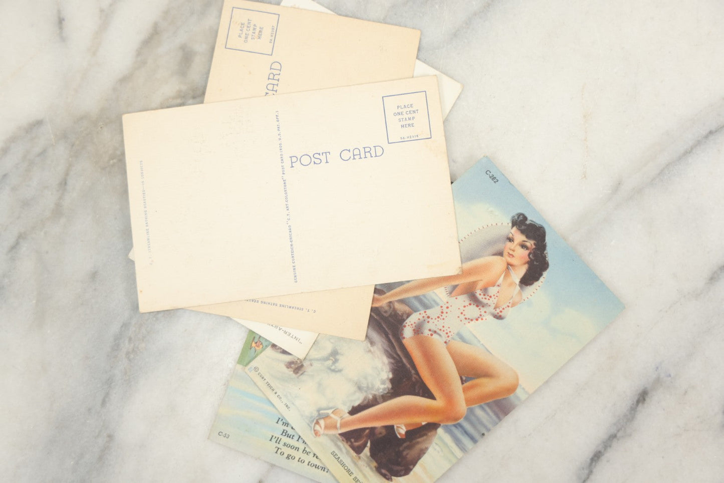 Lot 170 - Grouping Of Five Vintage Pin-Up Postcards Of Beautiful Women And Water, Four Published By Curt Teich & Co. Inc., Chicago