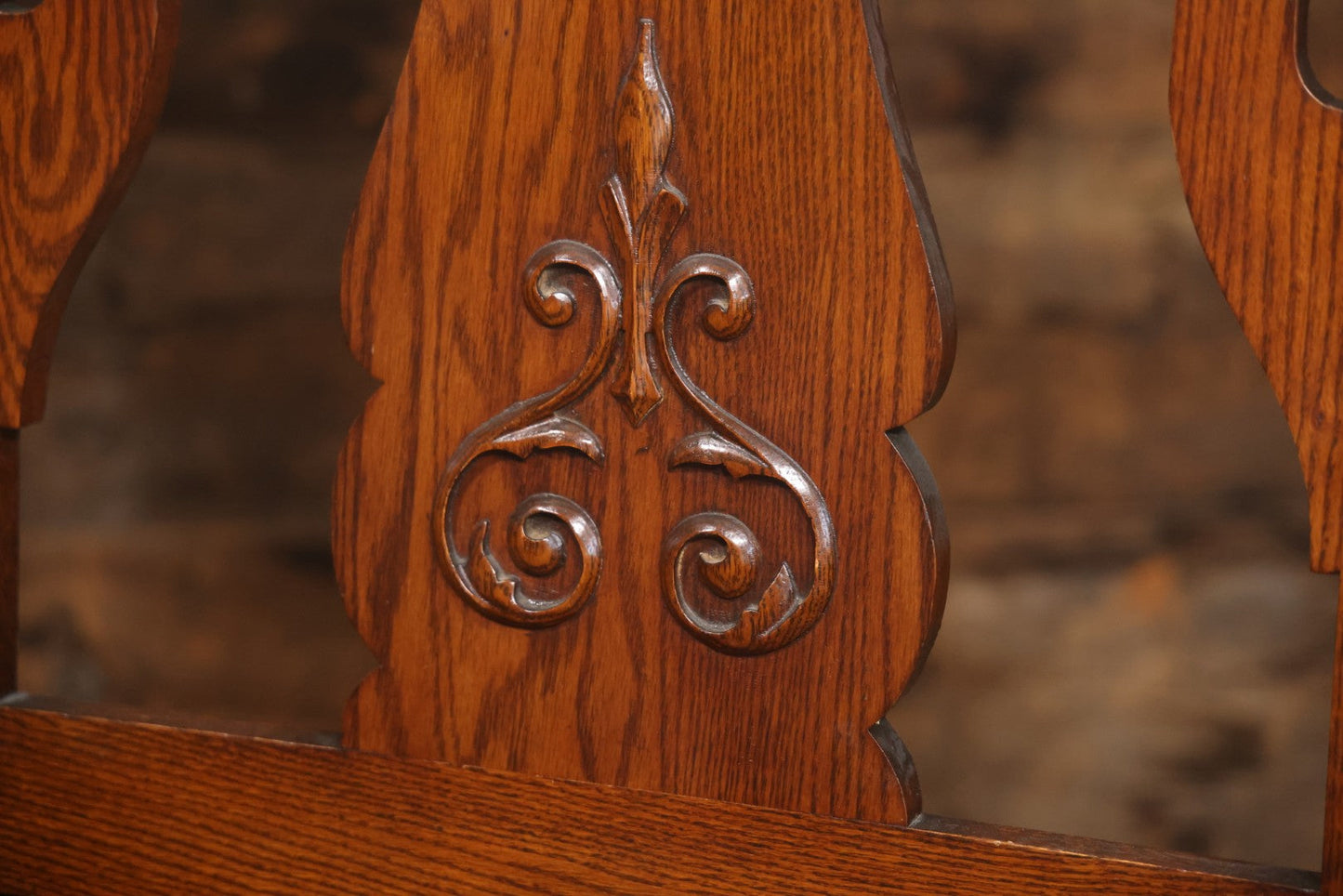 Antique Oak Hall Tree With Mirror And Storage Bench, Carved Scrollwork, Original Hardware, Circa Early 20th Century