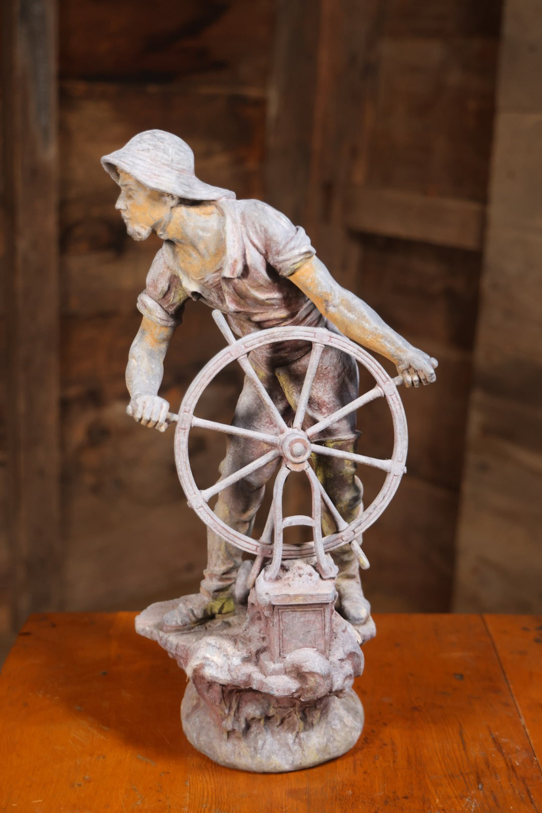Antique Spelter Statue Of Ship Captain At Helm, After Xavier Raphanel (French, 1876–1957), 22-1/4" H