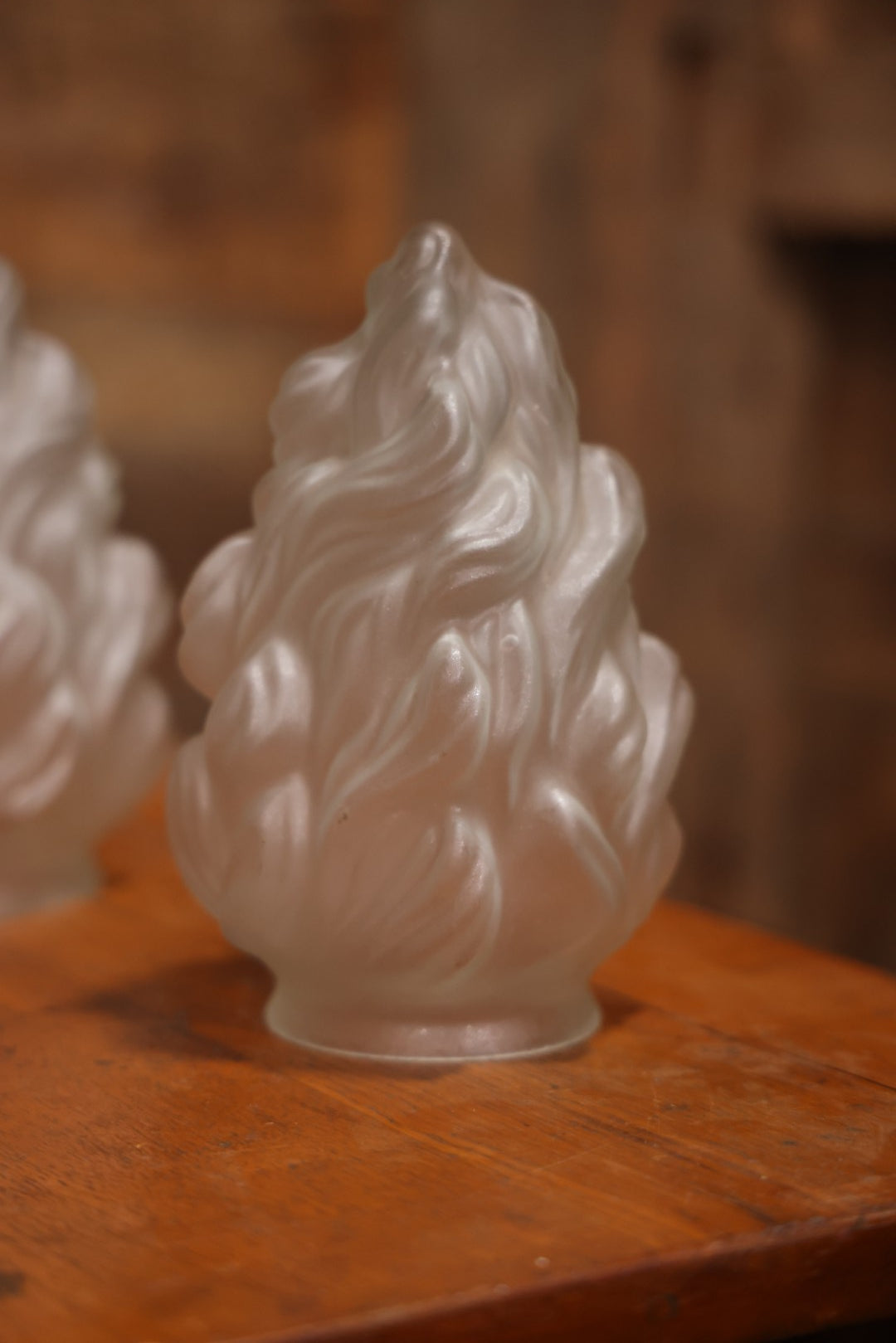 Set Of Four Vintage Frosted Glass Flame Form Lamp Shades, 7-1/2" H