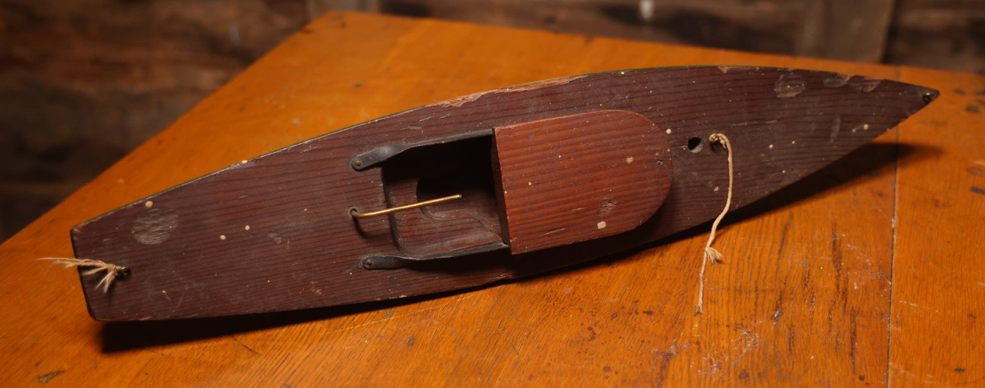Vintage Wooden Pond Sailboat Model With Green Hull, 20-1/2" L