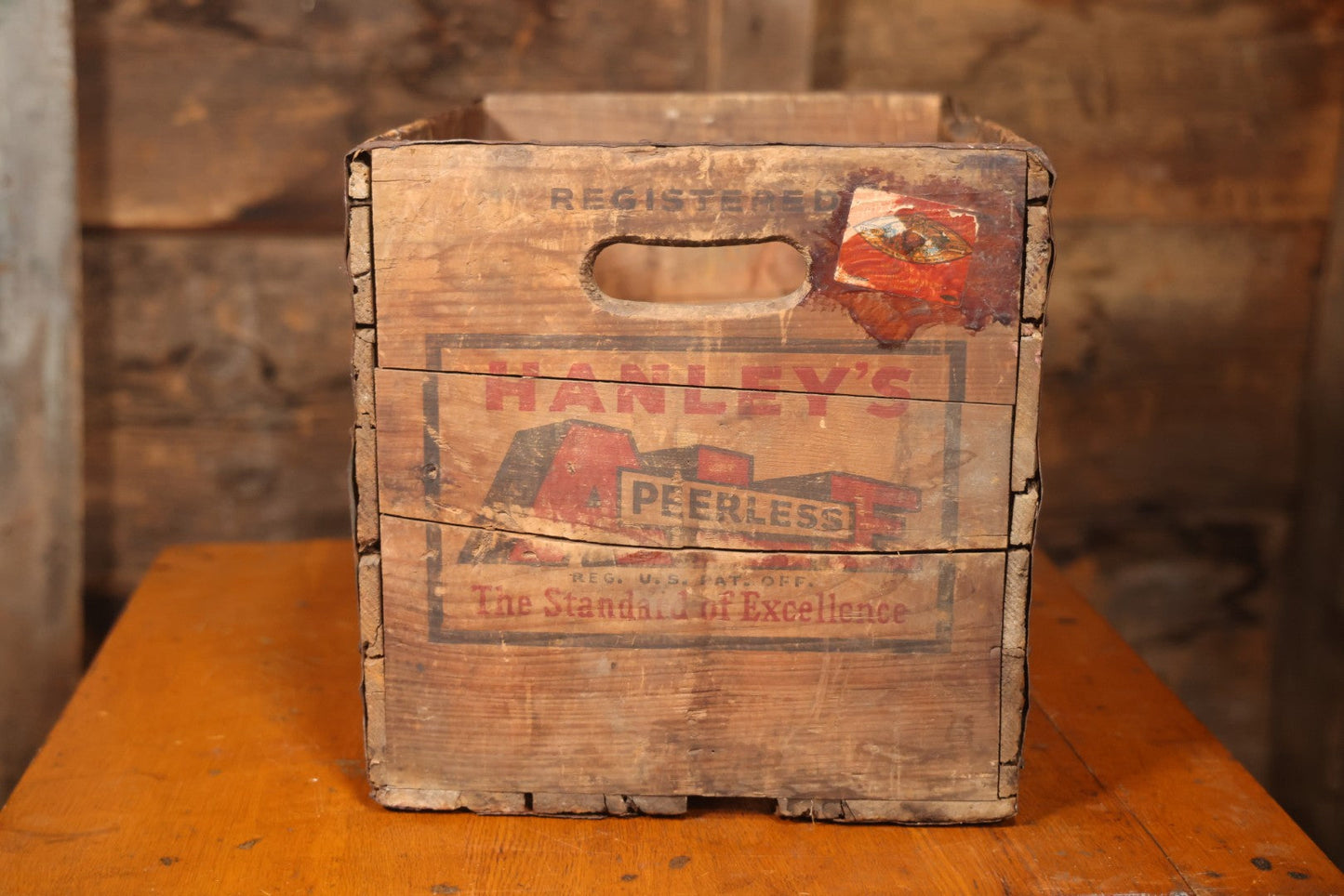 Hanley's Peerless Ale Wooden Advertising Crate With Bulldog Graphics, The James Hanley Company, Providence, Rhode Island