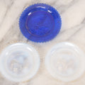 Lot 039 - Trio Of Vintage Colored Pattern Glass Cup Plate Coasters, Souvenirs Of Ringling Bros. And Barnum & Bailey Circus, "The Greatest Show On Earth," With Clown Motif, 3-3/8" Diameter Each