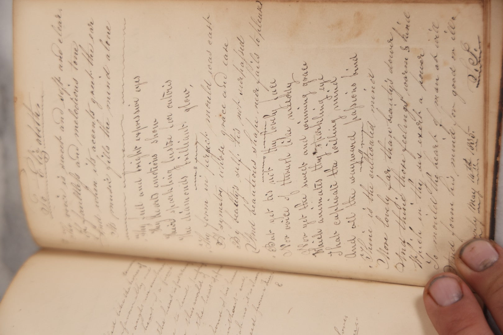 Lot 050 - Antique Victorian Autograph Album Of Elizabeth P. Whittridge, Containing Dozens Of Handwritten Greetings, Poems & Reminiscences, Dated 1832–1840s Beverly & Charlestown, Massachusetts, With Partial Gilded Leather Name Label