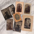 Lot 067 - Grouping Of Eight Antique Photographs Including Seven Tintypes And One Ambrotype In Brass Mat With Floral Motif, With Tintype Of Brothers, Young Man In Uniform With Sister, And More