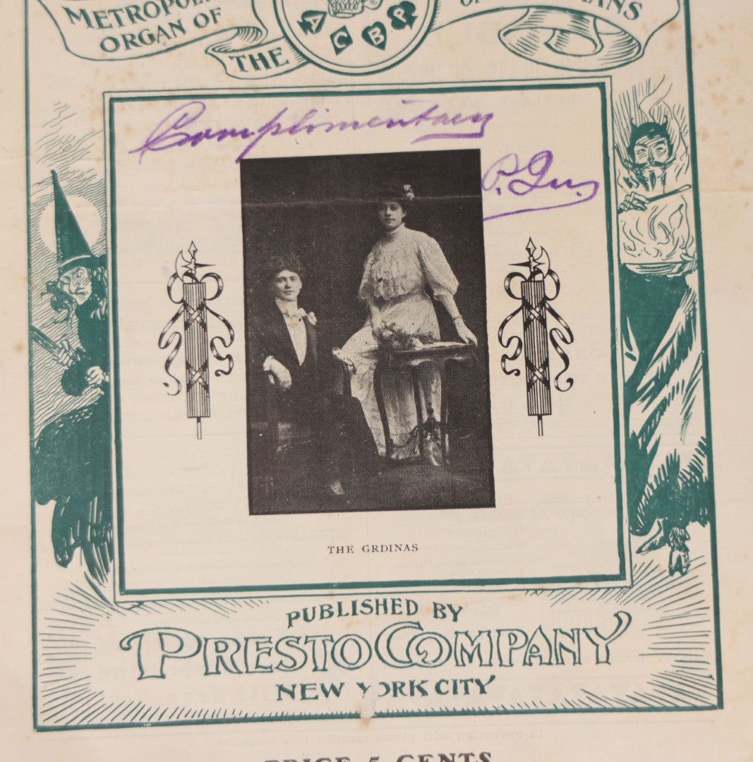 Lot 082 - "The American Magician" Antique Magazine, September 1911, Edition, Vol. III, Published By Presto Company, New York City, Featuring The Metropolitan Organ Of The Brotherhood Of Magicians, Cover With The Grdinas