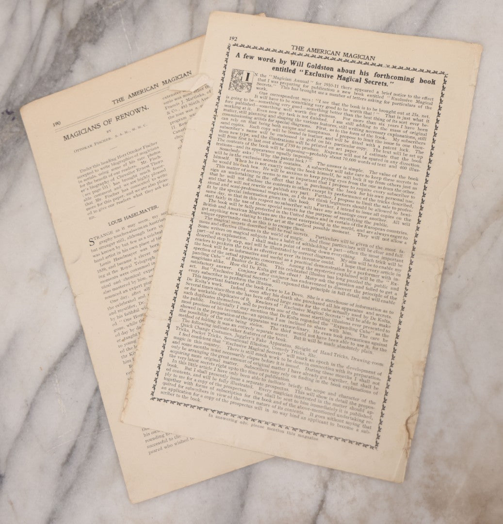 Lot 082 - "The American Magician" Antique Magazine, September 1911, Edition, Vol. III, Published By Presto Company, New York City, Featuring The Metropolitan Organ Of The Brotherhood Of Magicians, Cover With The Grdinas