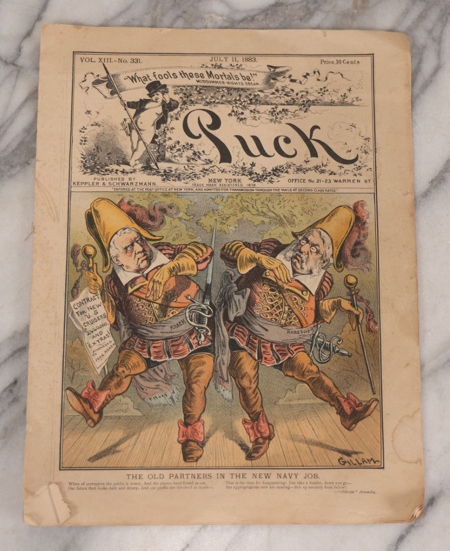 Lot 084 - "Puck" Magazine, Vol. XIII No. 331, July 11, 1883, Published By Keppler & Schwarzmann, New York, With Color Illustrations