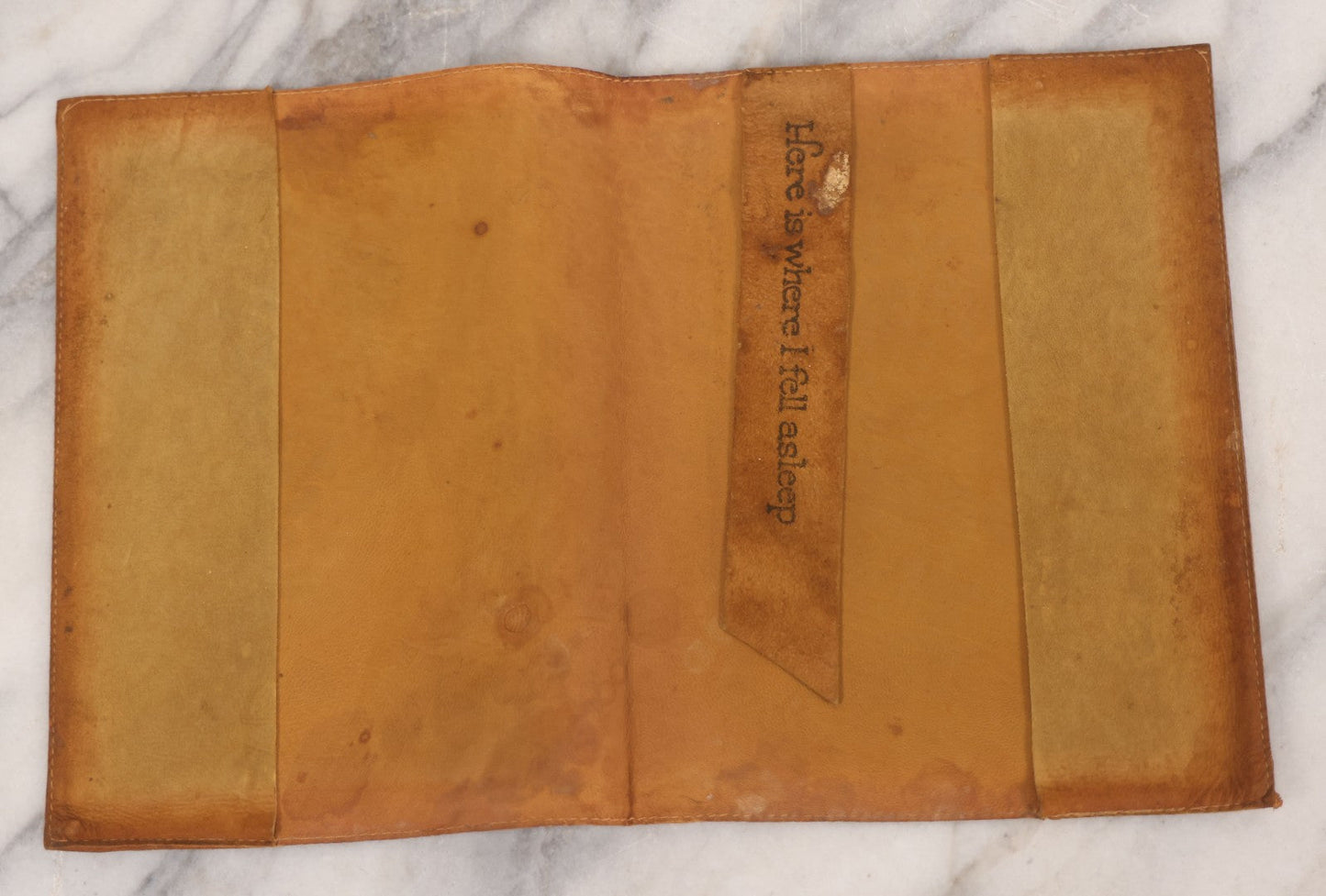 Lot 086 - Antique Hand-Painted Leather Souvenir Book Cover, Native American Man By Fire, Souvenir Of Hampton Beach, New Hampshire, Circa 1910