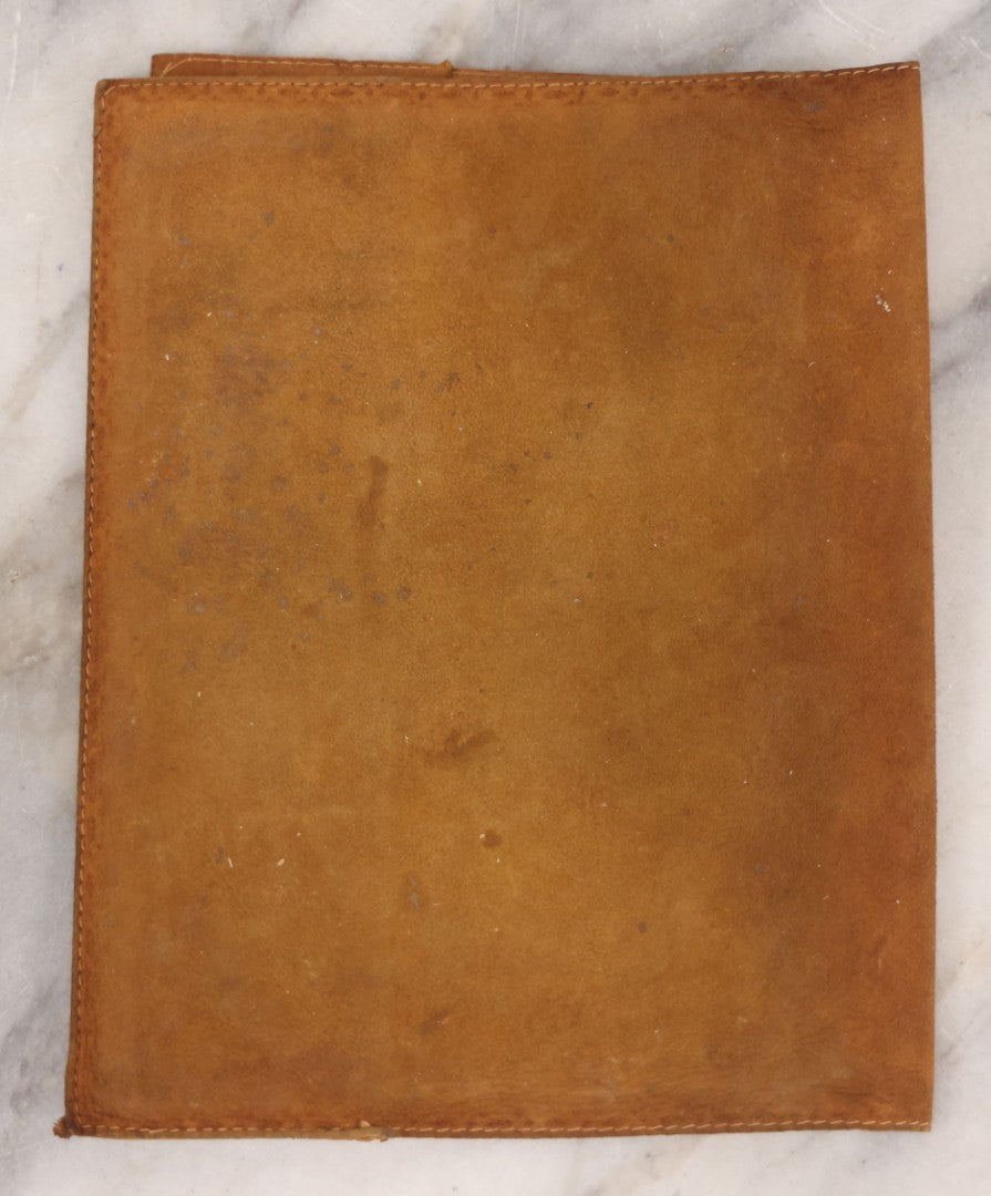 Lot 086 - Antique Hand-Painted Leather Souvenir Book Cover, Native American Man By Fire, Souvenir Of Hampton Beach, New Hampshire, Circa 1910