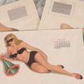 Lot 087 - Grouping Of Three Vintage Pin-Up Calendar Pages Including April 1949, November 1949, And October 1950, Illustrated With Risqué Women