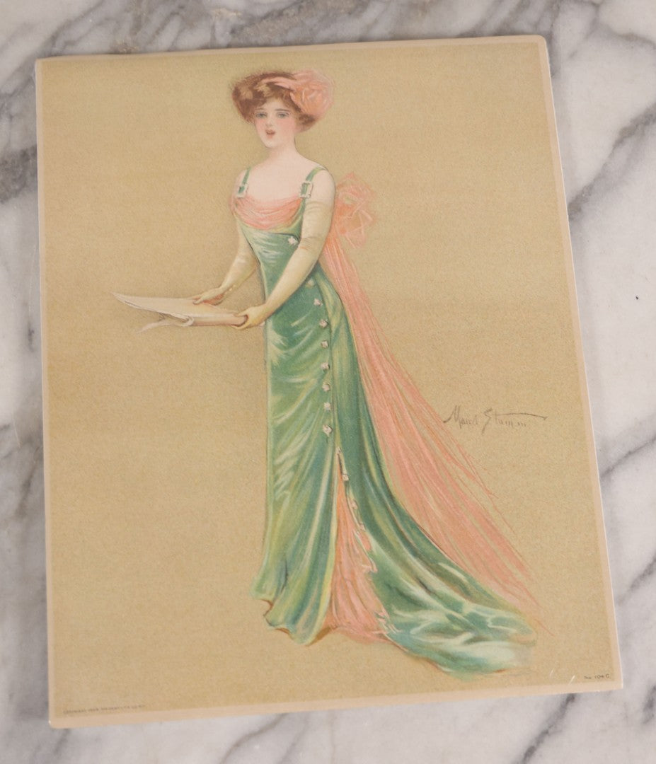 Lot 088 - Grouping Of Four Antique Color Lithographs Of Ladies In Period Fashion, 1900–1910, Illustrated By Maud Stumm, Published By The Gray Lith. Co., New York