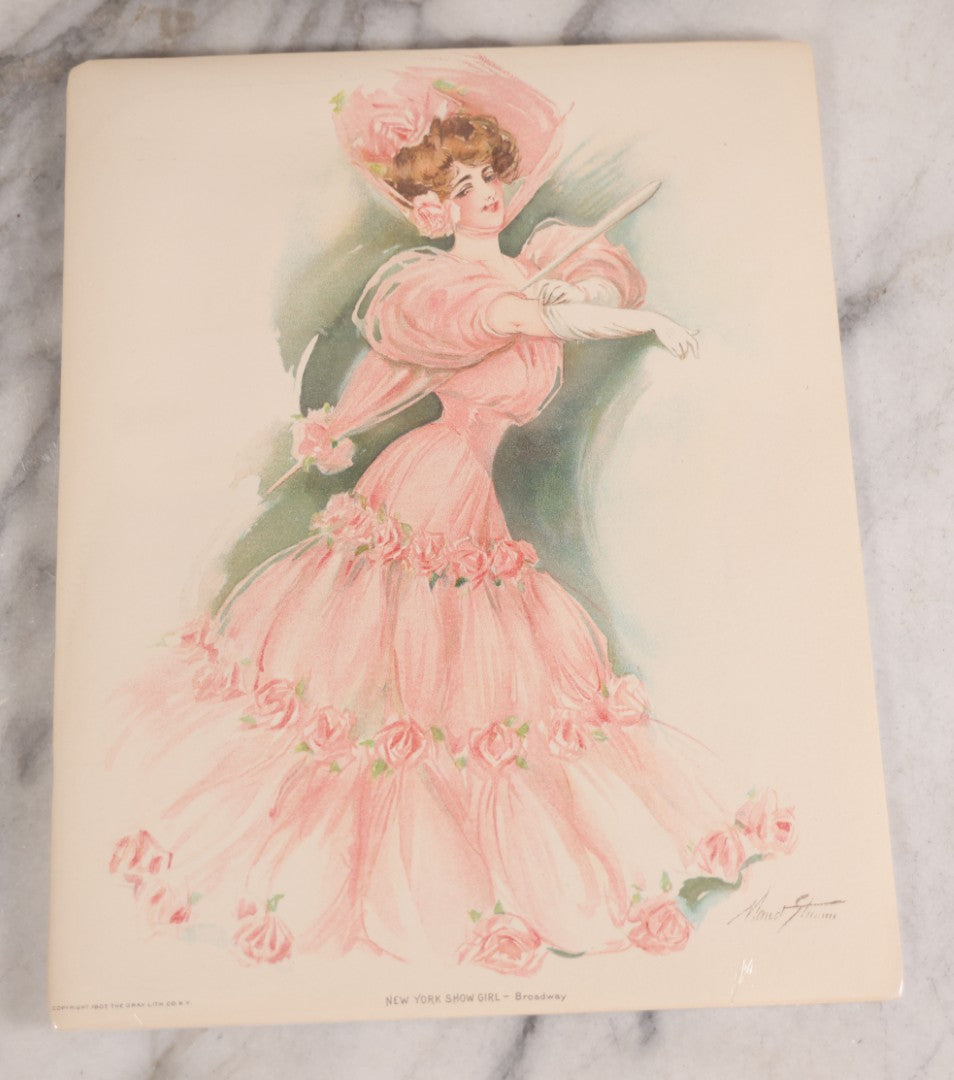 Lot 088 - Grouping Of Four Antique Color Lithographs Of Ladies In Period Fashion, 1900–1910, Illustrated By Maud Stumm, Published By The Gray Lith. Co., New York