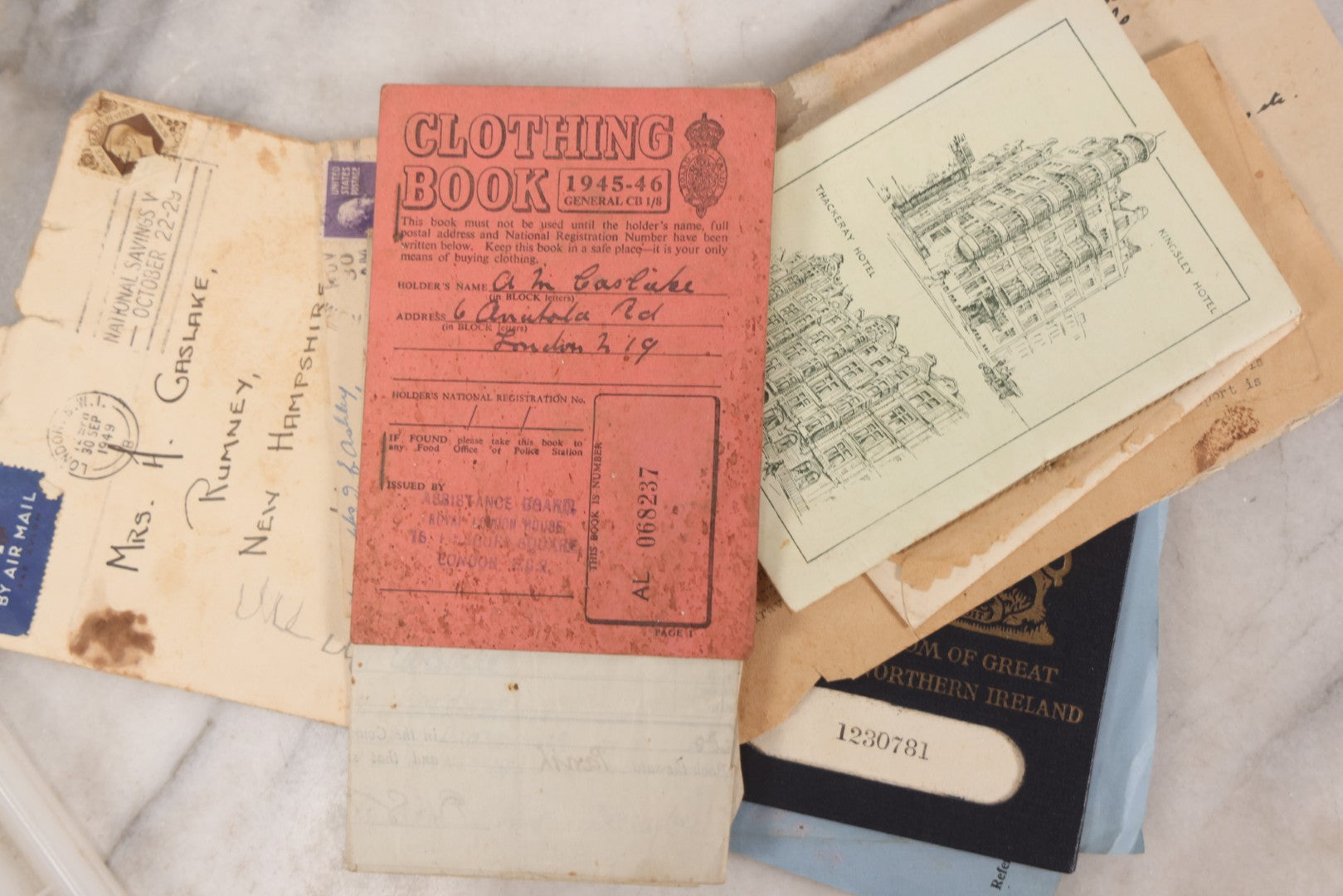 Lot 093 - Vintage "Proof Of Life" Junk Drawer Box Lot Belonging To Annie Casslake, With Ephemera, Textiles, Jewelry, Shoes, Passport, Bottles, And More