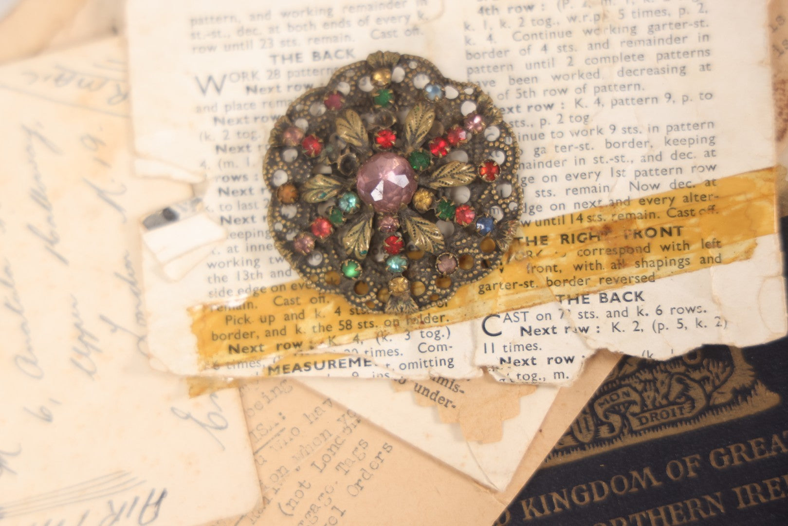 Lot 093 - Vintage "Proof Of Life" Junk Drawer Box Lot Belonging To Annie Casslake, With Ephemera, Textiles, Jewelry, Shoes, Passport, Bottles, And More