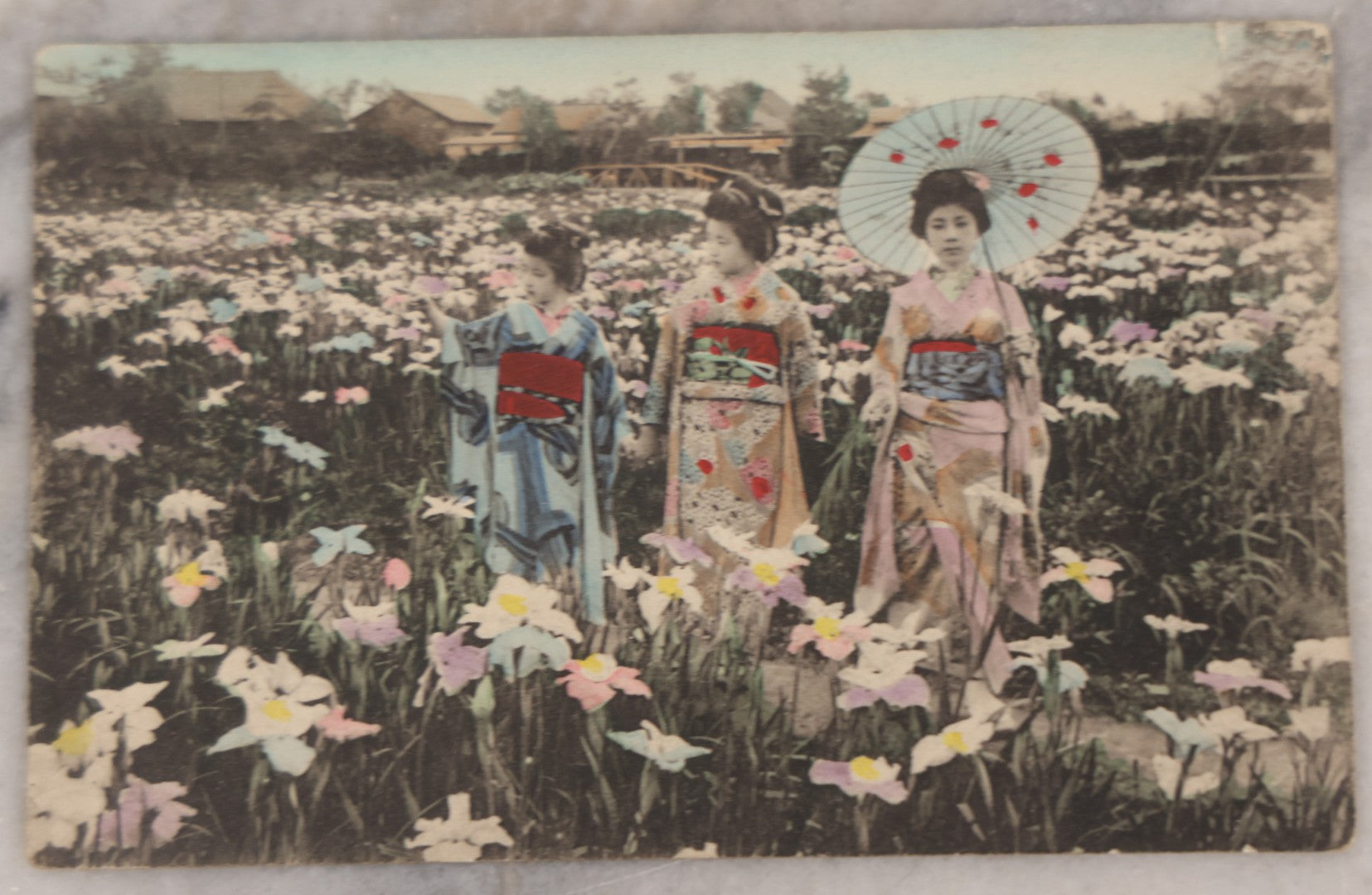 Lot 094 - Grouping Of Six Antique Hand-Colored Postcards Of Life In Japan, Including Women Playing A Game And Cherry Blossoms At Uyeno Park, Tokyo, Made In Japan