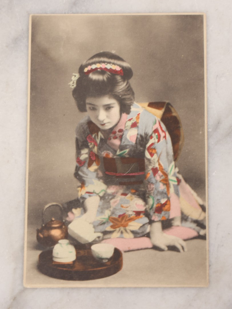 Lot 094 - Grouping Of Six Antique Hand-Colored Postcards Of Life In Japan, Including Women Playing A Game And Cherry Blossoms At Uyeno Park, Tokyo, Made In Japan