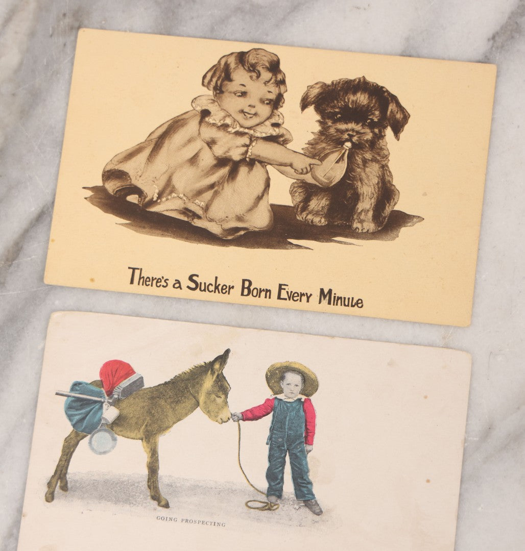Lot 095 - Grouping Of Twelve Antique Postcards Of Children And Animals Including Dogs, Bears, And Donkeys