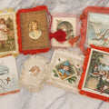 Lot 096 - Grouping Of Eight Antique Holiday Greeting Cards With Fabric Fringe, Including New Year's And Easter Lithograph Cards