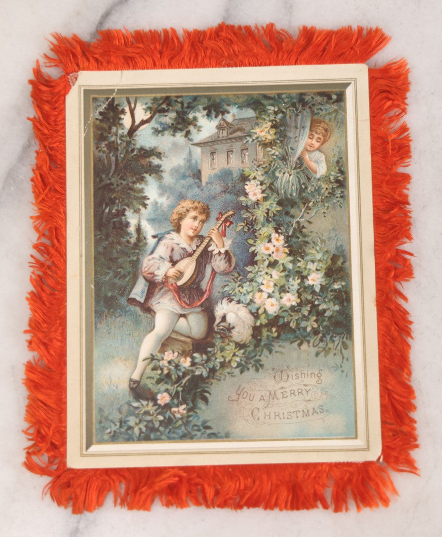Lot 096 - Grouping Of Eight Antique Holiday Greeting Cards With Fabric Fringe, Including New Year's And Easter Lithograph Cards