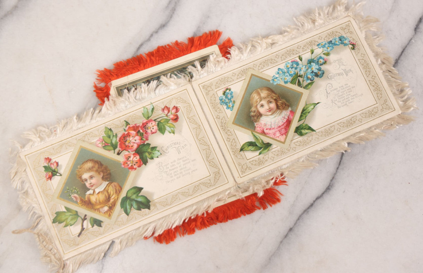 Lot 096 - Grouping Of Eight Antique Holiday Greeting Cards With Fabric Fringe, Including New Year's And Easter Lithograph Cards