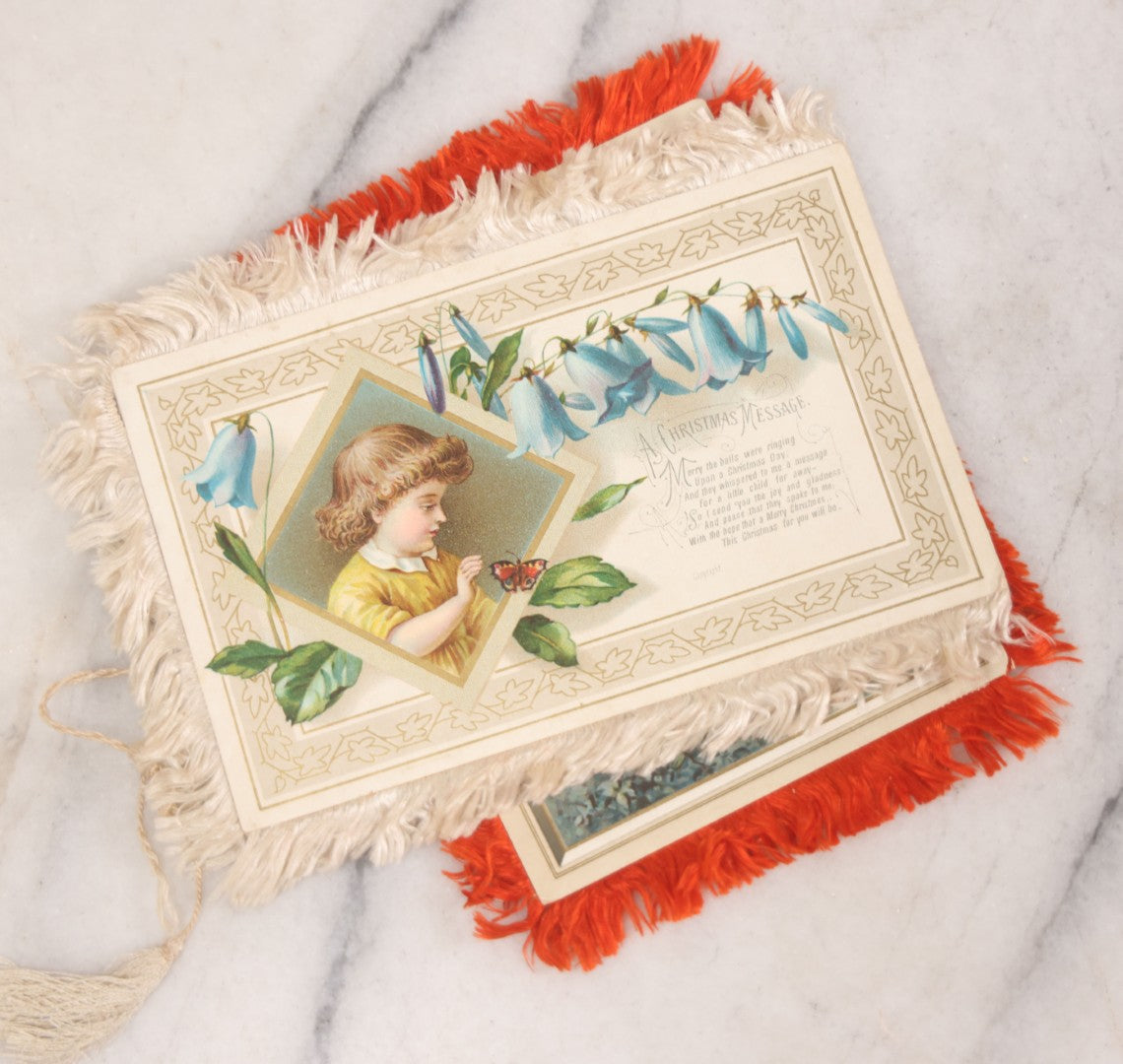 Lot 096 - Grouping Of Eight Antique Holiday Greeting Cards With Fabric Fringe, Including New Year's And Easter Lithograph Cards