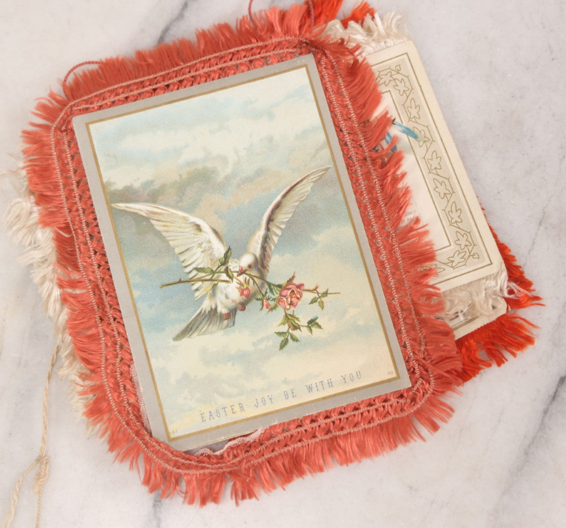 Lot 096 - Grouping Of Eight Antique Holiday Greeting Cards With Fabric Fringe, Including New Year's And Easter Lithograph Cards
