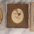 Lot 105 - Grouping Of Three Antique And Vintage Photographs Including Celluloid Photo Button, Wedding Photo From New Bedford, Massachusetts, And Photo Of Girl In Composite Frame