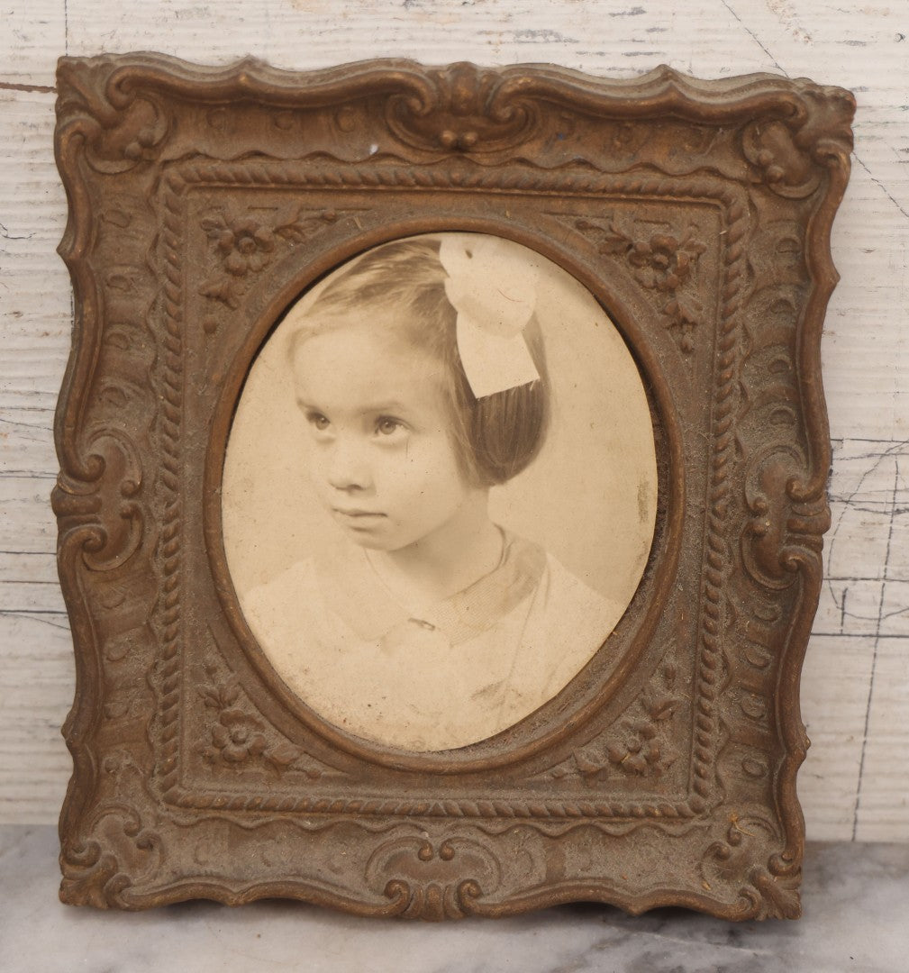 Lot 105 - Grouping Of Three Antique And Vintage Photographs Including Celluloid Photo Button, Wedding Photo From New Bedford, Massachusetts, And Photo Of Girl In Composite Frame